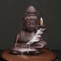 Incense Smoke Flow Backflow Holder Ceramic Incense Burner, Purple Clay, Guanyin, handmade, for home and office & durable & multifunctional 