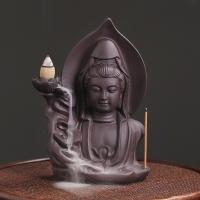 Incense Smoke Flow Backflow Holder Ceramic Incense Burner, Purple Clay, Guanyin, handmade, for home and office & durable & multifunctional 