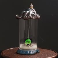 Incense Smoke Flow Backflow Holder Ceramic Incense Burner, Porcelain, with Acrylic, handmade, for home and office & durable & with LED light 