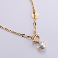 Stainless Steel Jewelry Necklace, 316L Stainless Steel, with Plastic Pearl, with 1.97inch extender chain, Heart, 18K gold plated, fashion jewelry & for woman, golden Approx 18.9 Inch 
