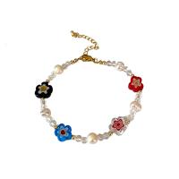 Acrylic Zinc Alloy Bracelets, with Freshwater Pearl & Brass & Acrylic, plated, fashion jewelry & for woman 