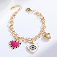 Bracelet d'émail en alliage de zinc, avec 4cm chaînes de rallonge, coeur, Placage de couleur d'or, bijoux de mode & pour femme & avec strass, doré cm, Vendu par PC