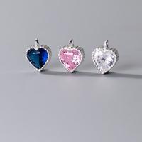 Cubic Zirconia Sterling Silver Pendants, 925 Sterling Silver, Heart, polished, DIY & micro pave cubic zirconia Approx 1.4mm 