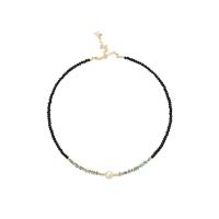 Crystal Freshwater Pearl Necklace, Brass, with Freshwater Pearl & Crystal, with 8cm extender chain, Round, gold color plated, Adjustable & fashion jewelry & for woman, black cm 