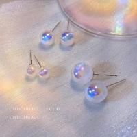 Plastic Pearl Zinc Alloy Earring, with Zinc Alloy, Round, silver color plated, fashion jewelry & for woman, white 