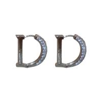Brass Huggie Hoop Earring, Letter D, plated, fashion jewelry & micro pave cubic zirconia & for woman 