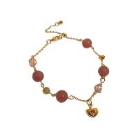 Bracelets quartz, laiton, avec Strawberry Quartz, coeur, Placage de couleur d'or, bijoux de mode & pour femme, doré .4 cm, Vendu par PC