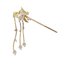 Hair Stick, Zinc Alloy, with Plastic Pearl & Acrylic, Flower, gold color plated, fashion jewelry & for woman, golden 