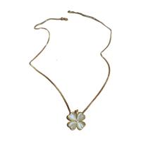 Cats Eye Necklace, Brass, with Cats Eye, Four Leaf Clover, gold color plated, fashion jewelry & for woman, golden Approx 46.5 cm 