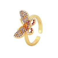 Cubic Zirconia Micro Pave Brass Finger Ring, Butterfly, gold color plated, Adjustable & micro pave cubic zirconia & for woman 