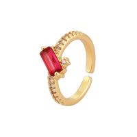 Хрустальное латунное палец кольцо, Латунь, с Кристаллы, плакирован золотом, Регулируемый & инкрустированное микро кубического циркония & Женский, Много цветов для выбора, продается PC