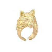 Brass Finger Ring, Wolf, gold color plated, Adjustable & for woman, 43mm 