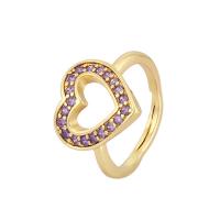 Cubic Zirconia Micro Pave Brass Finger Ring, Heart, gold color plated, Adjustable & micro pave cubic zirconia & for woman & hollow 