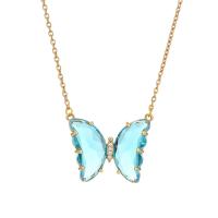 Crystal Necklace, Titanium Steel, with Crystal, Butterfly, gold color plated, fashion jewelry & for woman Approx 20 Inch 