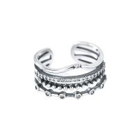 925 Sterling Silver Cuff Finger Ring, Adjustable & for woman & with rhinestone 