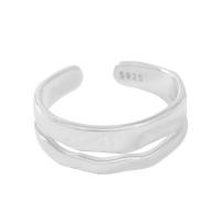925 Sterling Silver Cuff Finger Ring, plated, Double Layer & Adjustable & for woman 