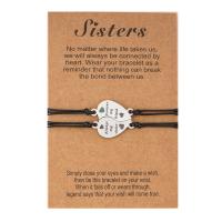 Fashion Create Wax Cord Bracelets, 201 Stainless Steel, with Wax Cord, Heart, 2 pieces & with letter pattern & for woman Approx 7-11.8 Inch 