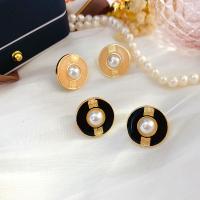 Plastic Pearl Zinc Alloy Earring, with Plastic Pearl, gold color plated & for woman & enamel, 20mm 