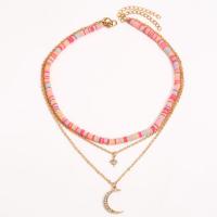 Fashion Multi Layer Necklace, Seedbead, with Polymer Clay & Zinc Alloy, gold color plated & for woman 37-47cm 