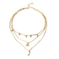 Fashion Multi Layer Necklace, Zinc Alloy, gold color plated, three layers & for woman & with rhinestone, 32cm,35cm,40cm 