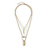 Fashion Multi Layer Necklace, Zinc Alloy, gold color plated, for woman & with rhinestone & multi-strand, 40cm,42cm,48cm,55cm 