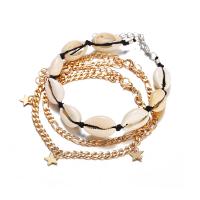 Zinc Alloy Anklet, with Shell, gold color plated, three layers & for woman, 21.5cm,22cm 