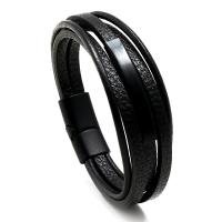 PU Leather Cord Bracelets, with 304 Stainless Steel & Zinc Alloy, fashion jewelry & multilayer & Unisex Approx 8.46 Inch 