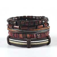 PU Leather Cord Bracelets, with Polyester Cord & Wood, 4 pieces & fashion jewelry & Unisex Approx 17-18 cm 
