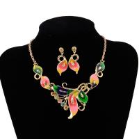 Rhinestone Zinc Alloy Jewelry Set, earring & necklace, with 2.17inch extender chain, 2 pieces & fashion jewelry & for woman & enamel & with rhinestone Approx 17.72 Inch 