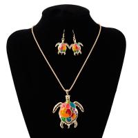 Enamel Zinc Alloy Jewelry Sets, earring & necklace, with 2.36inch extender chain, Turtle, plated, 2 pieces & fashion jewelry & for woman Approx 19.69 Inch 