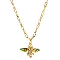 Cubic Zircon Micro Pave Brass Necklace, with 304 Stainless Steel Chain, Bee, 14K gold plated, fashion jewelry & Unisex & micro pave cubic zirconia, 15mm Approx 14.96 Inch 