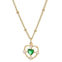 Cubic Zircon Micro Pave Brass Necklace, with 304 Stainless Steel Chain, Heart, 14K gold plated, fashion jewelry & Unisex & micro pave cubic zirconia, 13mm Approx 14.96 Inch 