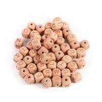 Original Wood Beads, Beech Wood, Square, Carved, DIY & with letter pattern 12mm, Approx 