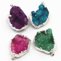 Ice Quartz Agate Pendants, with Brass, irregular, silver color plated, Unisex 30-40x25-35x10-25mm 