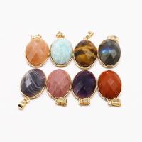 Gemstone Brass Pendants, Natural Stone, with Brass, Oval, gold color plated & Unisex & faceted 