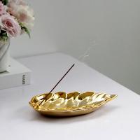 Buy Incense Holder and Burner in Bulk , Porcelain, Leaf, half handmade, for home and office & durable, golden 