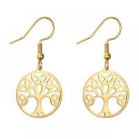 Stainless Steel Drop Earring, 304 Stainless Steel, Vacuum Ion Plating, fashion jewelry & tree of life design & for woman 