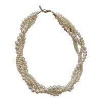 Plastic Pearl Necklace, with Zinc Alloy, silver color plated, fashion jewelry & multilayer & for woman, white cm 