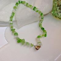 Gemstone Chip Necklaces, Natural Stone, with Magnet & Zinc Alloy, gold color plated, fashion jewelry & for woman, green 