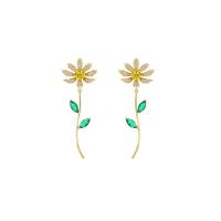 Cubic Zirconia Micro Pave Brass Earring, Sunflower, real gold plated, fashion jewelry & micro pave cubic zirconia & for woman, golden 
