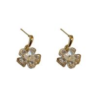 Cubic Zirconia Micro Pave Brass Earring, with Plastic Pearl, Flower, gold color plated, fashion jewelry & micro pave cubic zirconia & for woman, golden 