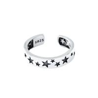 925 Sterling Silver Cuff Finger Ring, Adjustable & with star pattern & for woman 