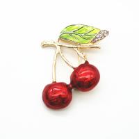 Zinc Alloy Jewelry Brooch, Cherry, gold color plated, for woman & enamel & with rhinestone, 30-60mm 