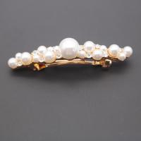Hair Barrettes, Zinc Alloy, with Plastic Pearl, gold color plated & for woman & with rhinestone, 60-80mm 