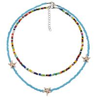 Glass Seed Beads Necklace, with turquoise & Glass Pearl & Zinc Alloy, Double Layer & for woman Approx 14-18 Inch 