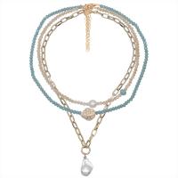 Fashion Multi Layer Necklace, Crystal, with turquoise & Glass Pearl & Zinc Alloy, with 2inch extender chain, three pieces & for woman Approx 13.7 Inch, Approx 15 Inch, Approx  18.1 Inch 