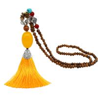 Fashion Fringe Necklace, Wood, with Cotton Thread & turquoise & Resin & Zinc Alloy, Tassel, folk style & Unisex 120mm Approx 30 Inch 