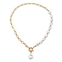 Collier de perles de verre, alliage de zinc, avec perle de verre, Placage de couleur d'or, bijoux de mode & pour femme Environ 18.5 pouce, Vendu par PC