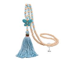 Holz Strickjacke-Kette Necklace, mit Baumwollfaden & Türkis & Kristall, Bohemian-Stil & für Frau, keine, Länge:ca. 35.4 ZollInch, verkauft von PC