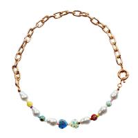 Lampwork Jewelry Necklace, Zinc Alloy, with Lampwork & Glass Pearl, gold color plated, fashion jewelry & for woman, Random Color Approx 18.5 Inch 
